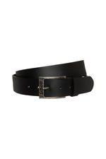 Black buffalo leather belt with engraved buckle - Image n°1