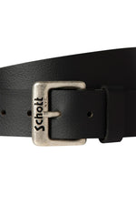 Black buffalo leather belt with engraved buckle - Image n°2