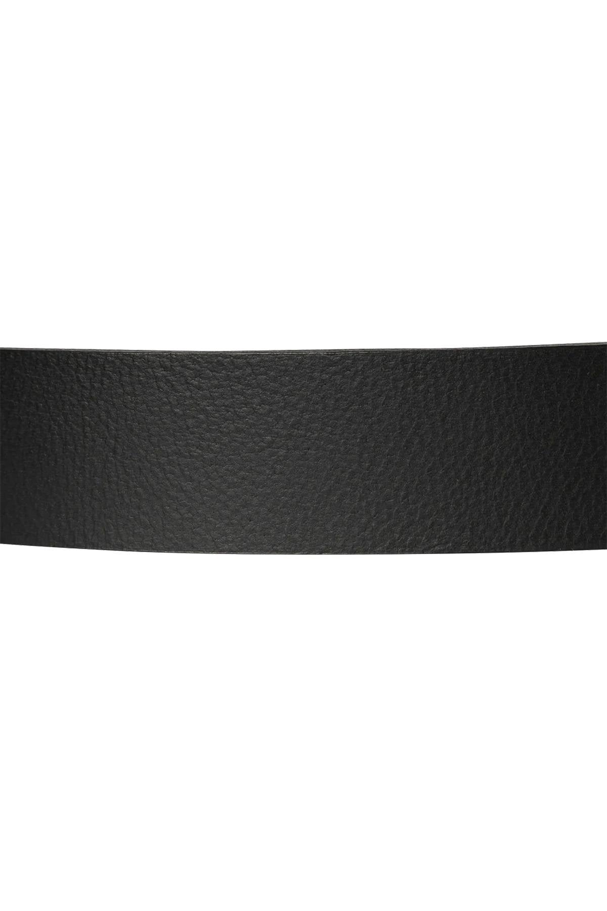 Black buffalo leather belt with engraved buckle - Image n°3