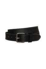 Black buffalo leather belt with visible stitching - Image n°1