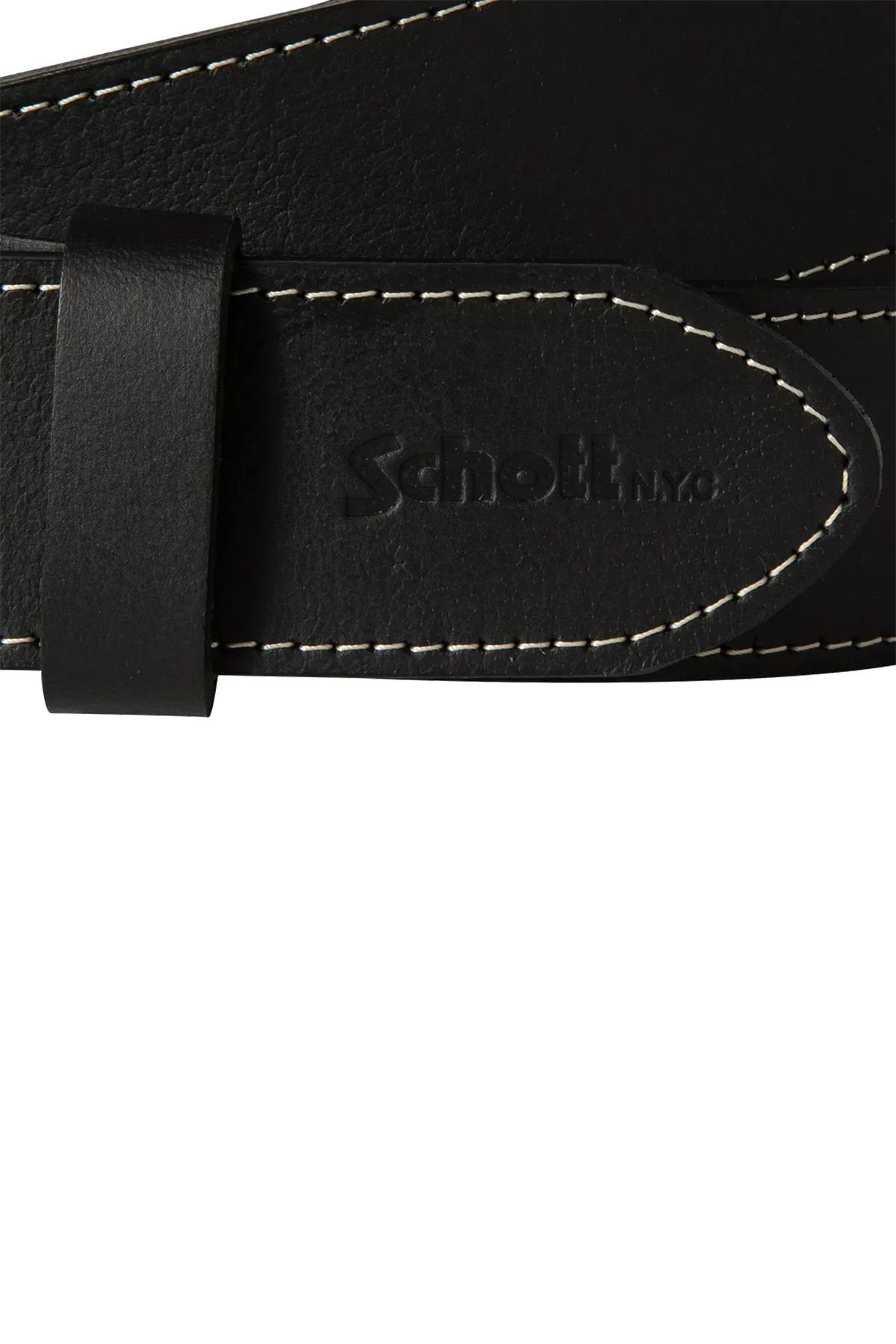 Black buffalo leather belt with visible stitching - Image n°2