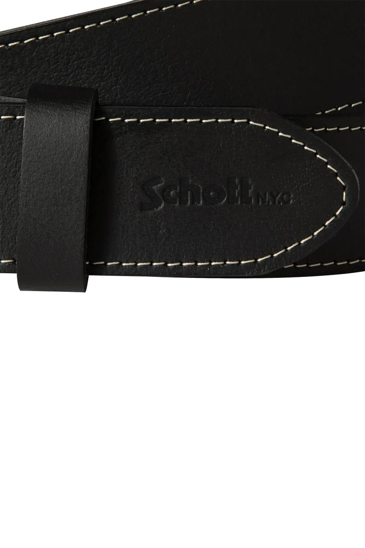 Black buffalo leather belt with visible stitching - Image n°2