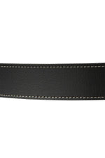 Black buffalo leather belt with visible stitching - Image n°3
