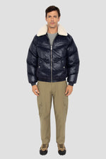 Oversized shiny textile down jacket with faux fur collar - Image n°6