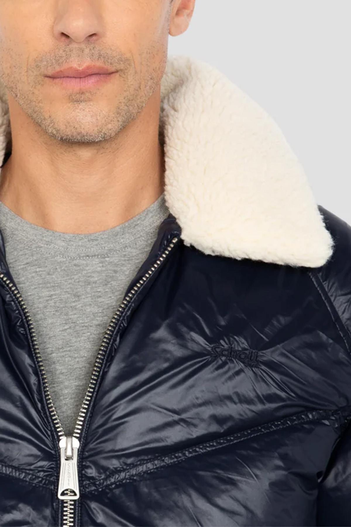 Oversized shiny textile down jacket with faux fur collar - Image n°4