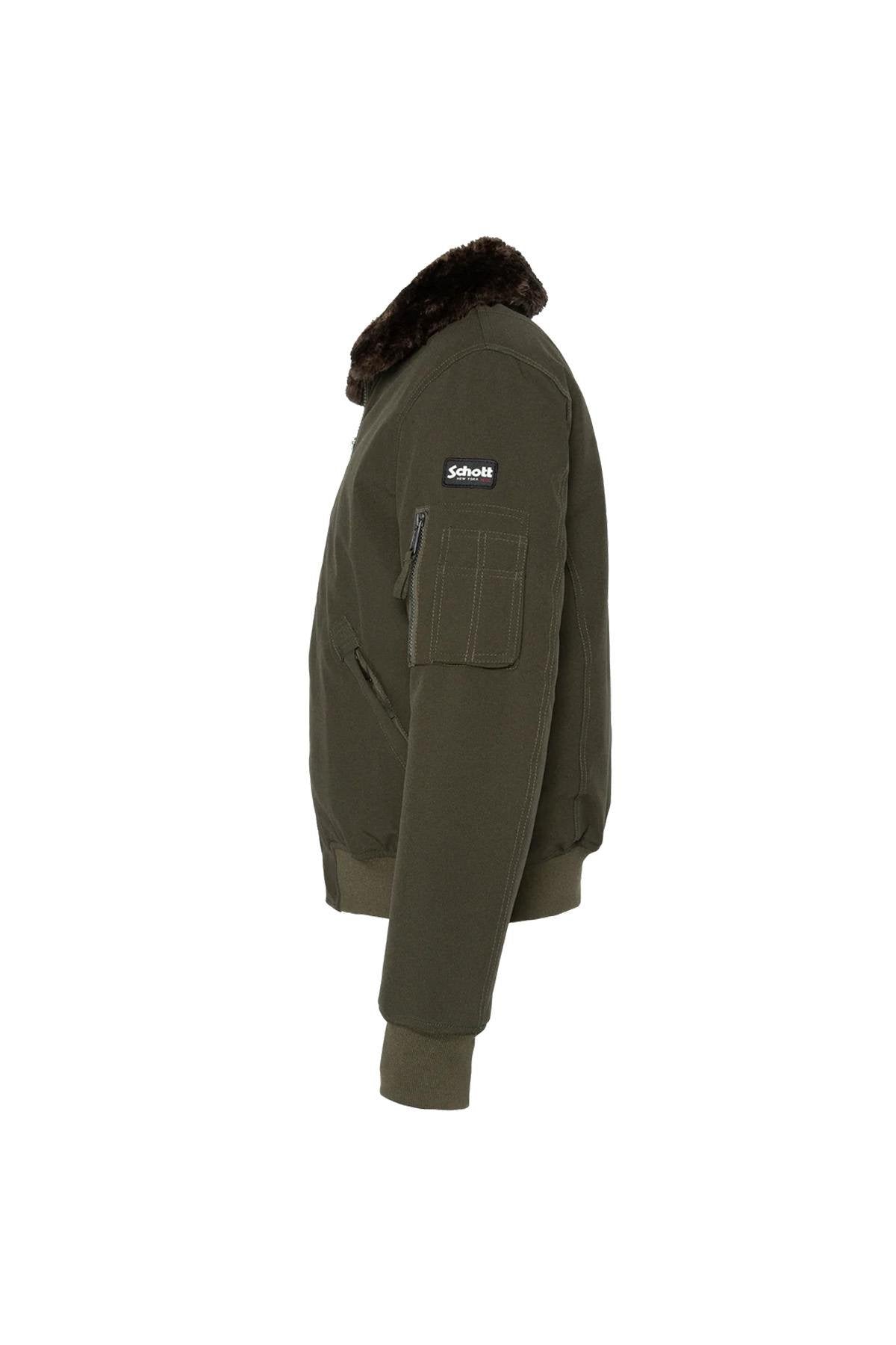 Khaki and brown textile pilot jacket - Image n°4