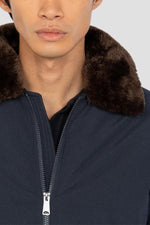 Navy blue and brown textile pilot jacket - Image n°4