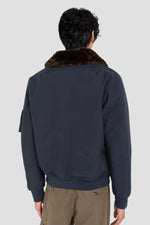 Navy blue and brown textile pilot jacket - Image n°3