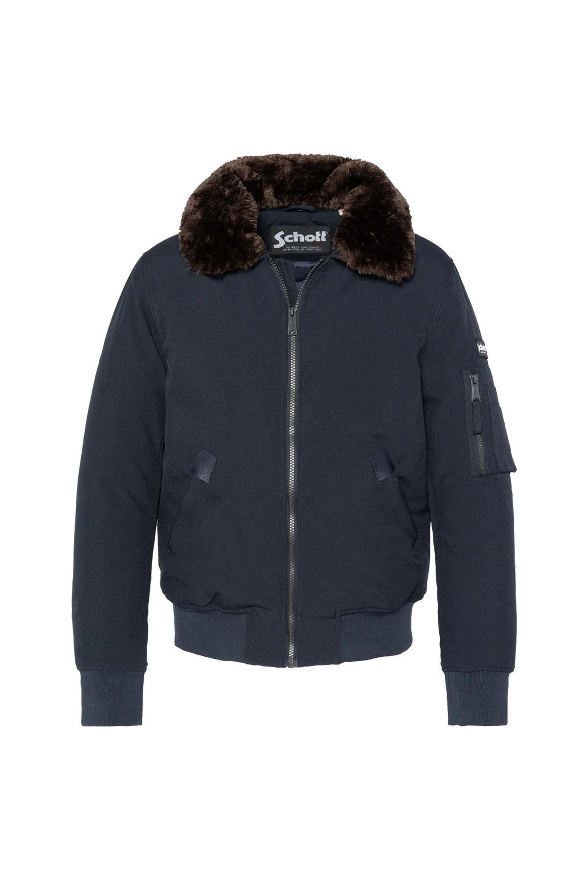 Navy blue and brown textile pilot jacket - Image n°6