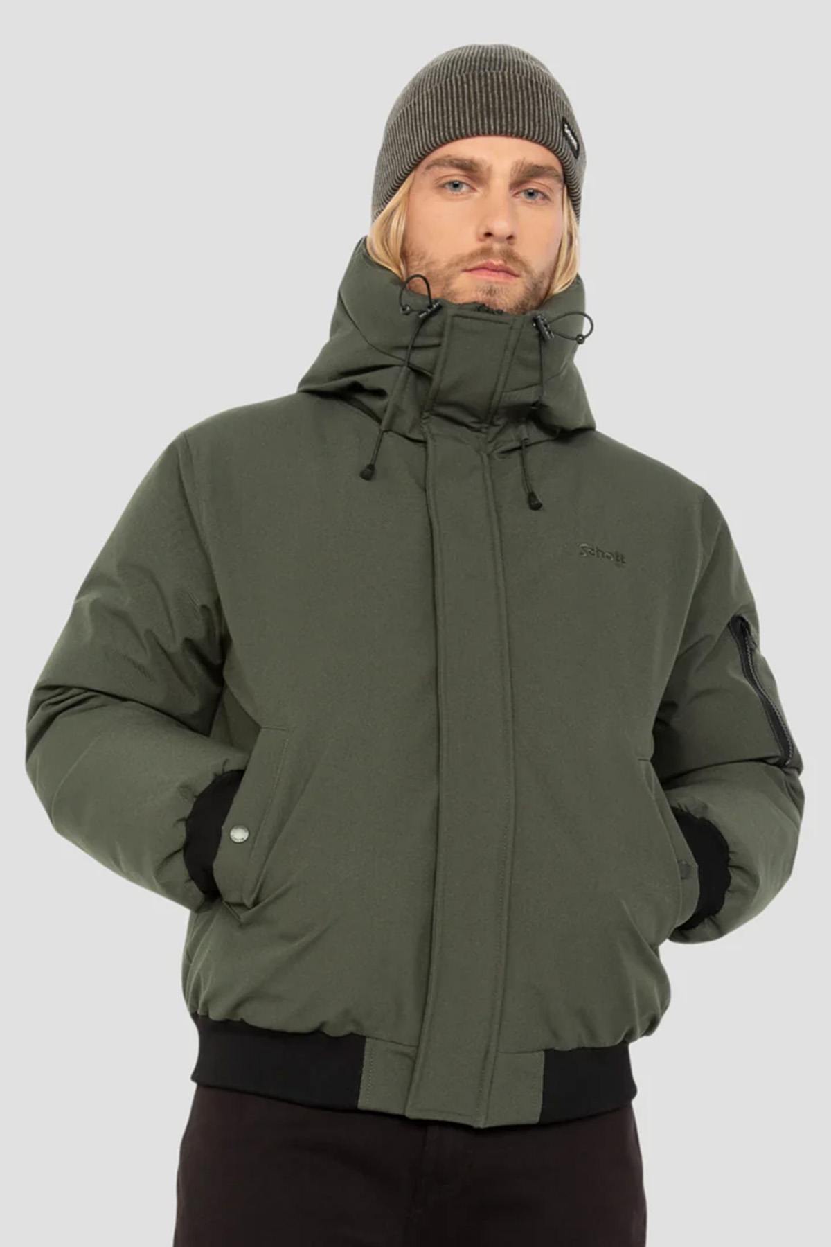 Khaki hooded jacket with drawstrings - Image n°1