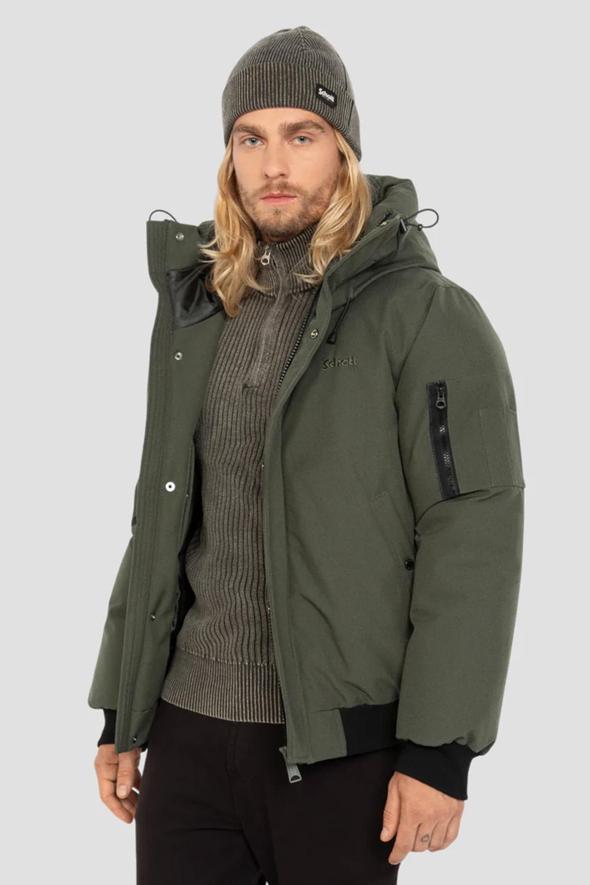 Khaki hooded jacket with drawstrings - Image n°2
