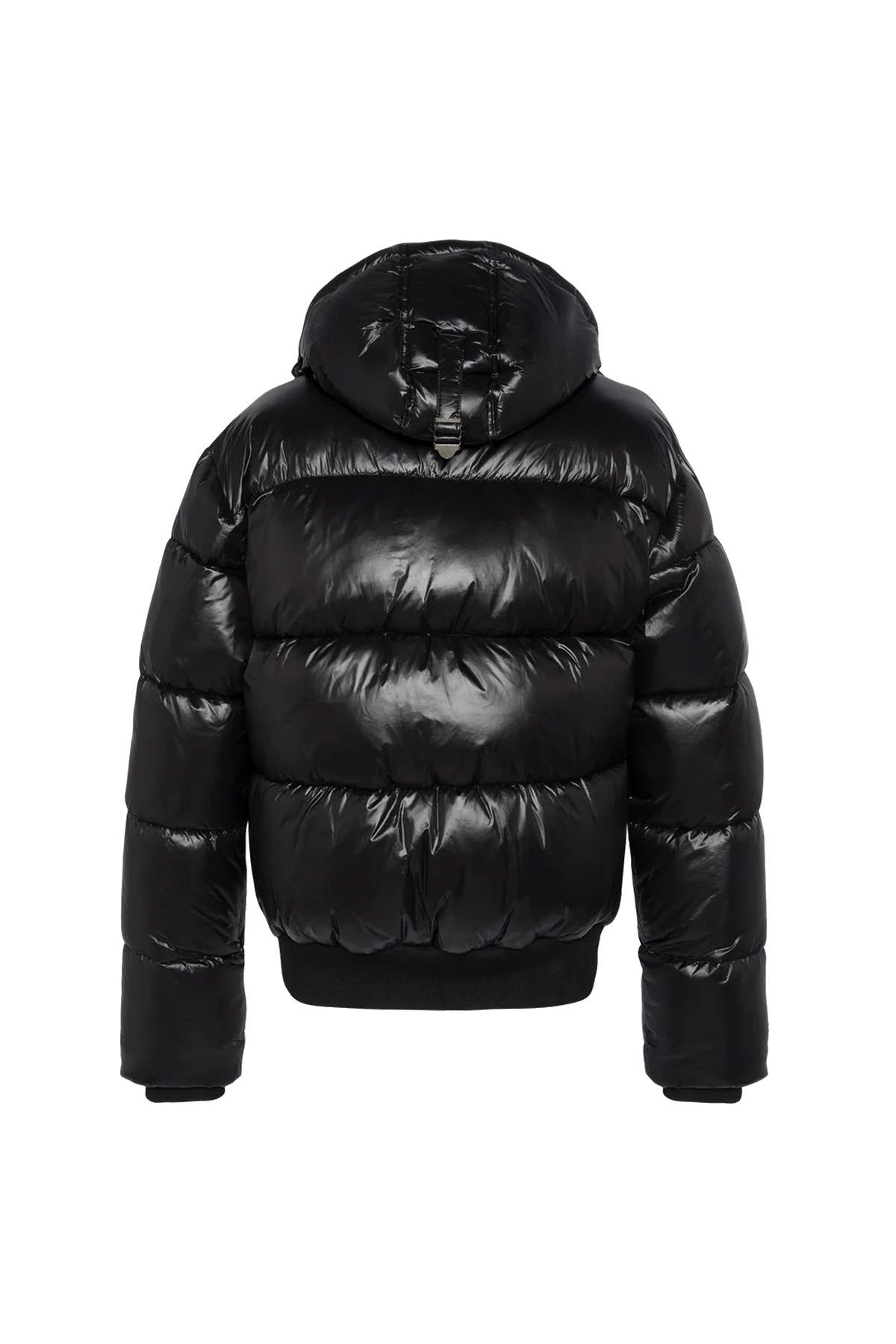 Black nylon down jacket with removable hood - Image n°7