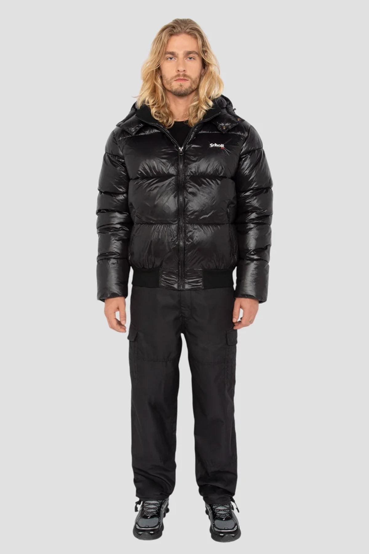 Black nylon down jacket with removable hood - Image n°6