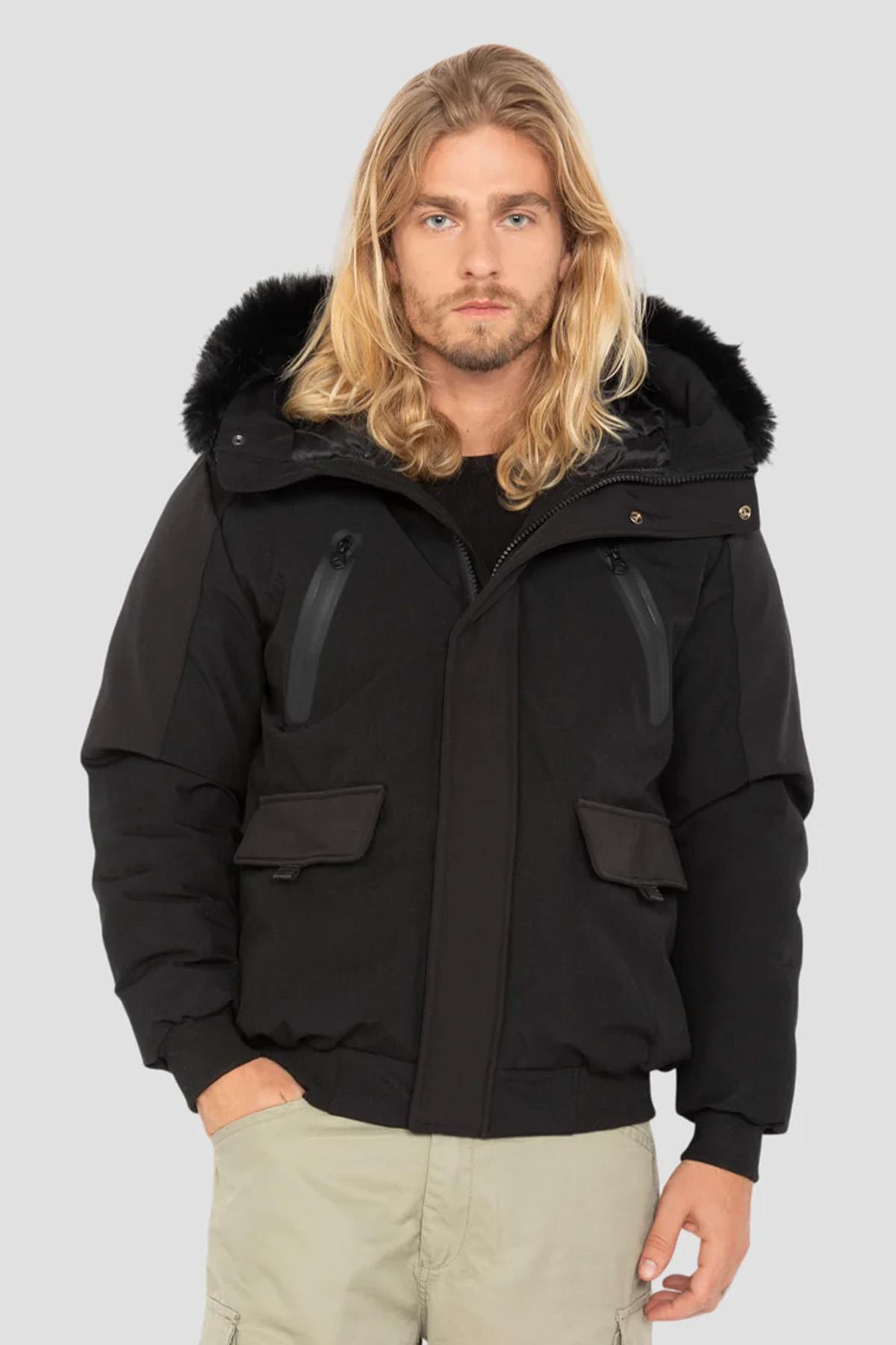 Black soft shell jacket with hood - Image n°1