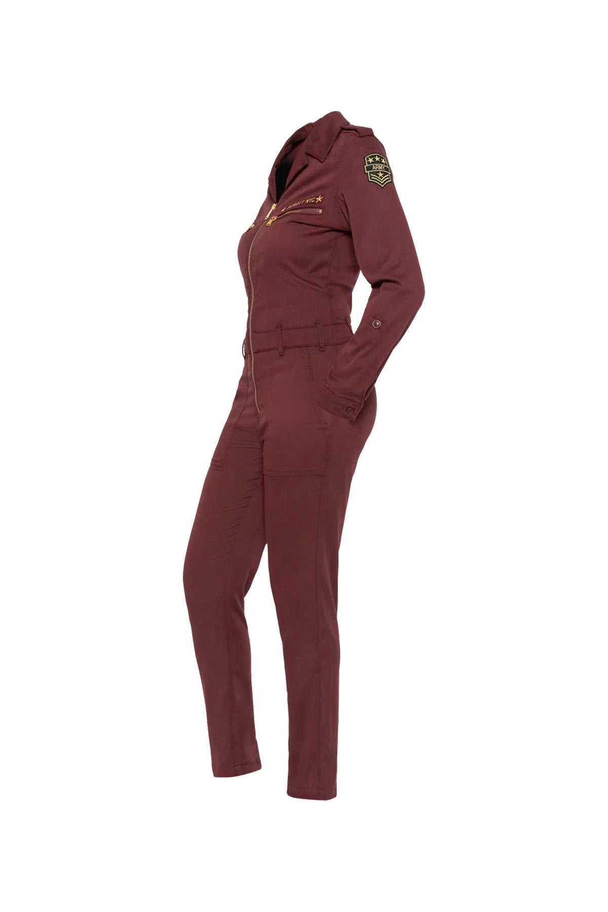 Lightweight, badged women's jumpsuit in cordovan color - Image n°4