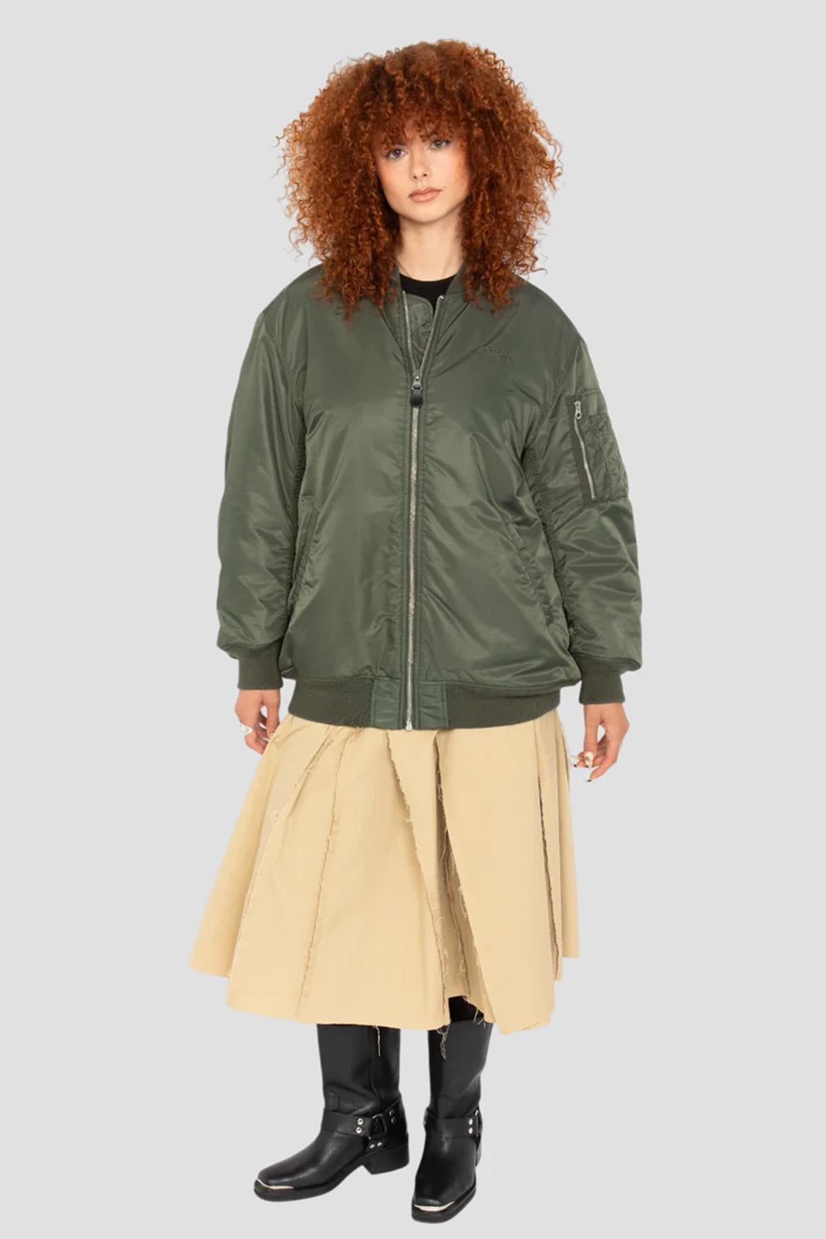 Bomber jacket type MA-1 green long oversize cut for women - Image n°8