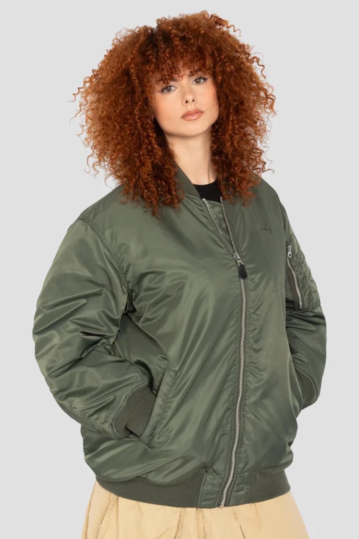Bomber jacket type MA-1 green long oversize cut for women - Image n°9