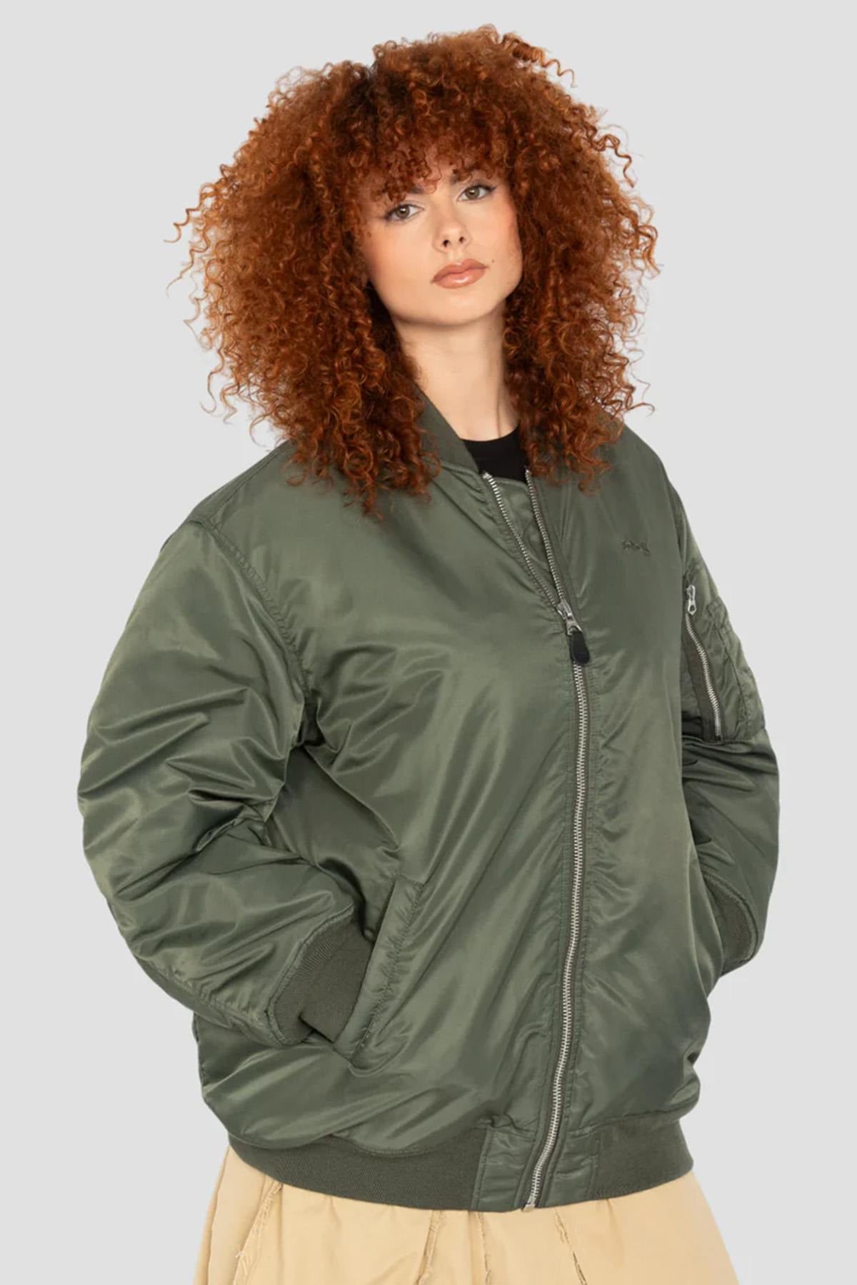 Bomber jacket type MA-1 green long oversize cut for women - Image n°9