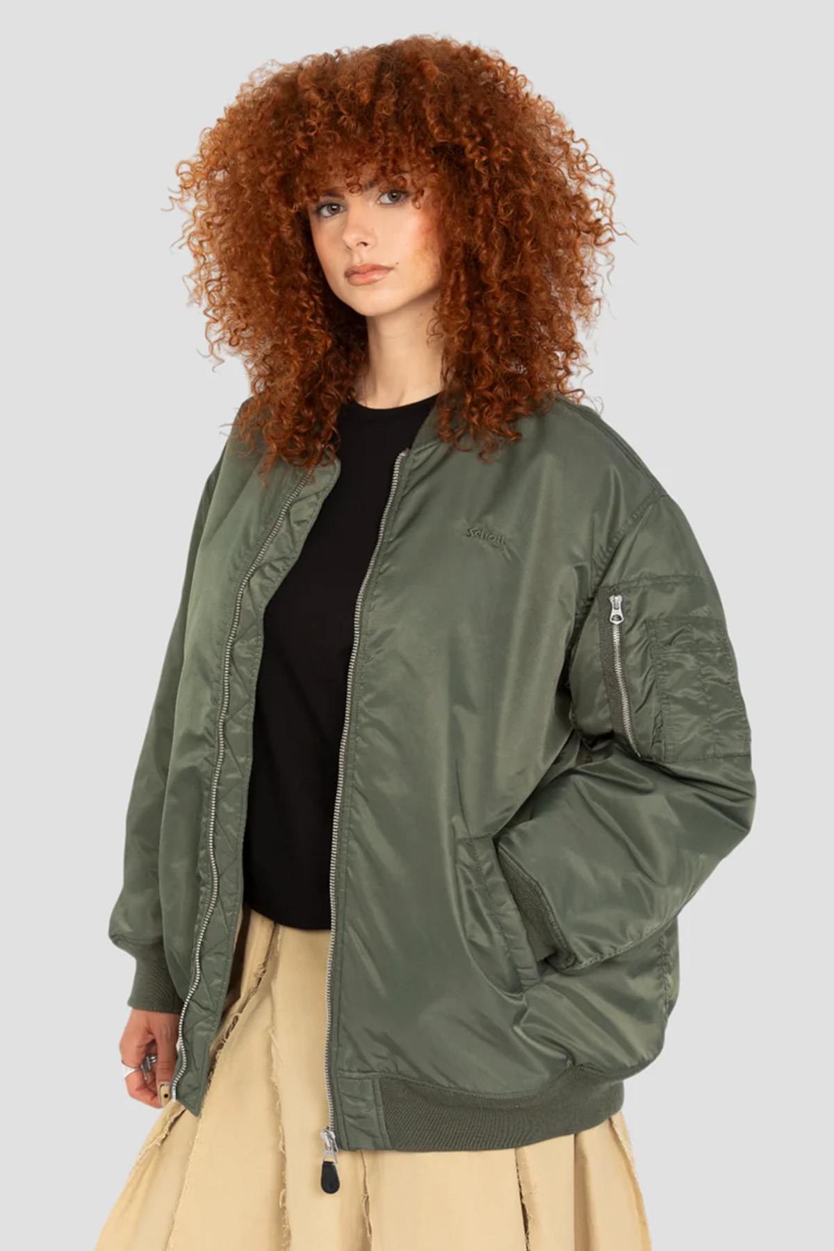 Bomber jacket type MA-1 green long oversize cut for women - Image n°1