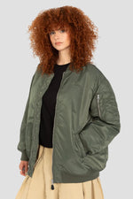 Bomber jacket type MA-1 green long oversize cut for women - Image n°1