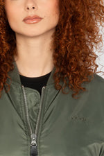 Bomber jacket type MA-1 green long oversize cut for women - Image n°3