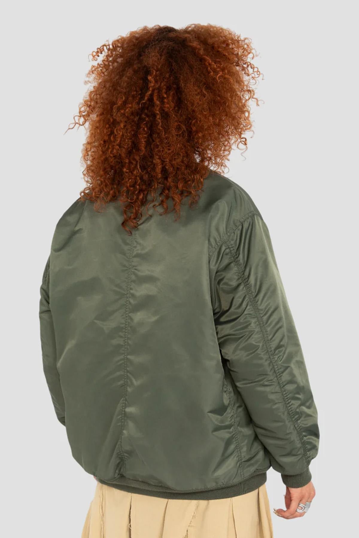 Bomber jacket type MA-1 green long oversize cut for women - Image n°2