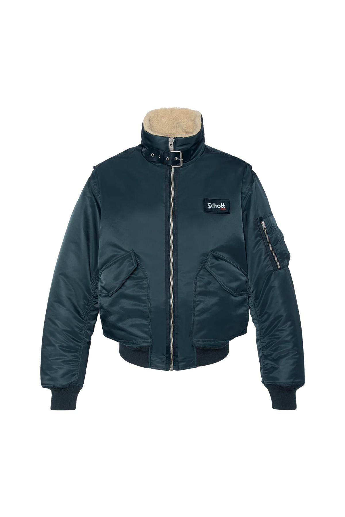Navy blue nylon comfort fit pilot jacket - Image n°6