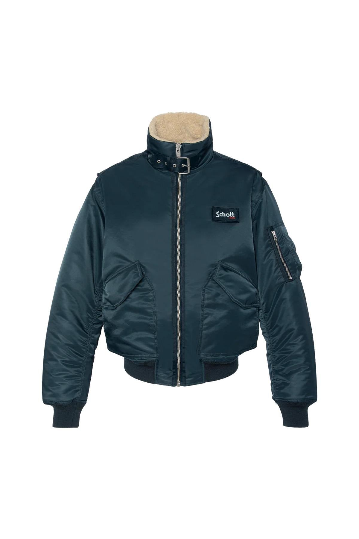 Navy blue nylon comfort fit pilot jacket - Image n°6