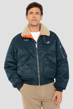 Navy blue nylon comfort fit pilot jacket - Image n°1