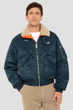 Navy blue nylon comfort fit pilot jacket - Image n°1