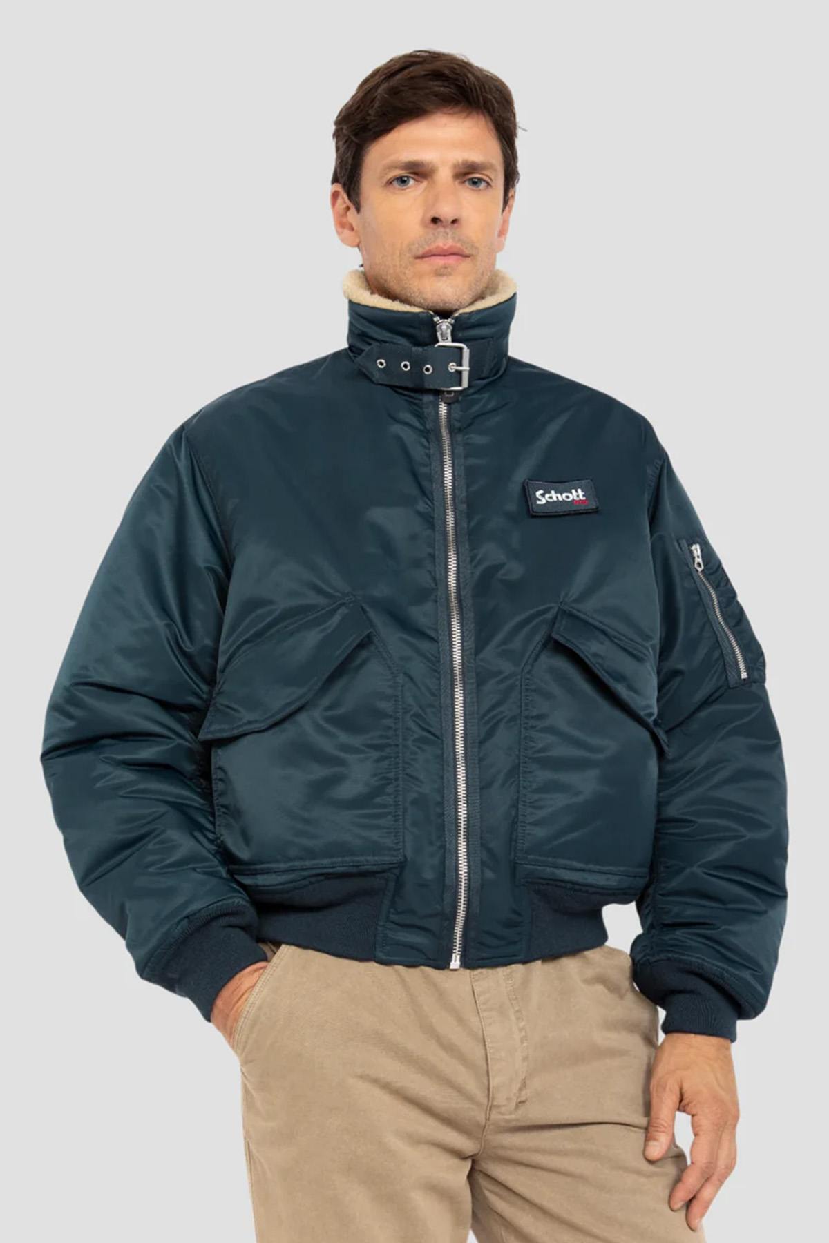 Navy blue nylon comfort fit pilot jacket - Image n°3