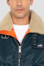 Navy blue nylon comfort fit pilot jacket - Image n°2