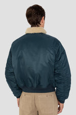 Navy blue nylon comfort fit pilot jacket - Image n°4