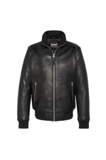 Black jacket with stand-up collar in grained cowhide leather - Image n°5