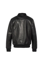 Black jacket with stand-up collar in grained cowhide leather - Image n°7