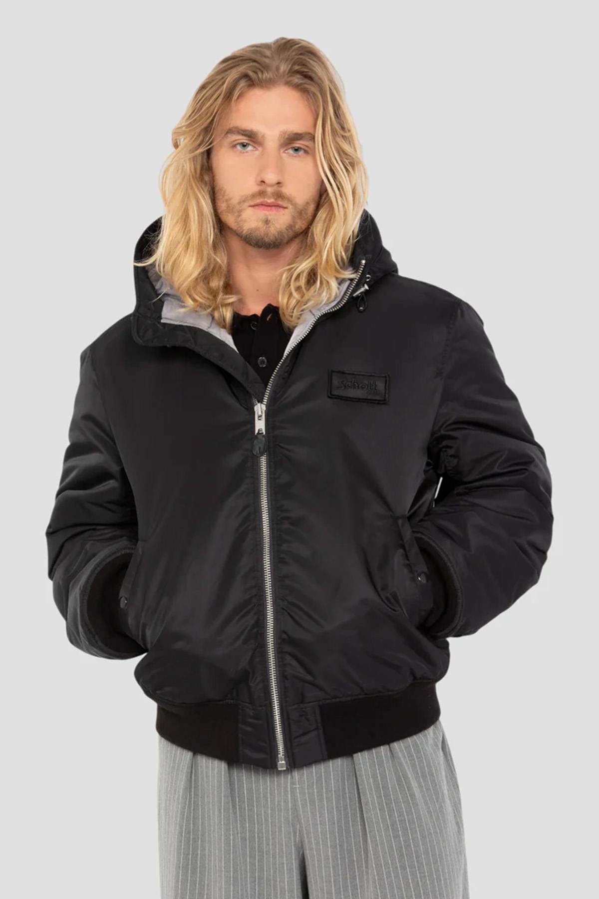 Black MA-1 bomber jacket with recycled nylon hood - Image n°6