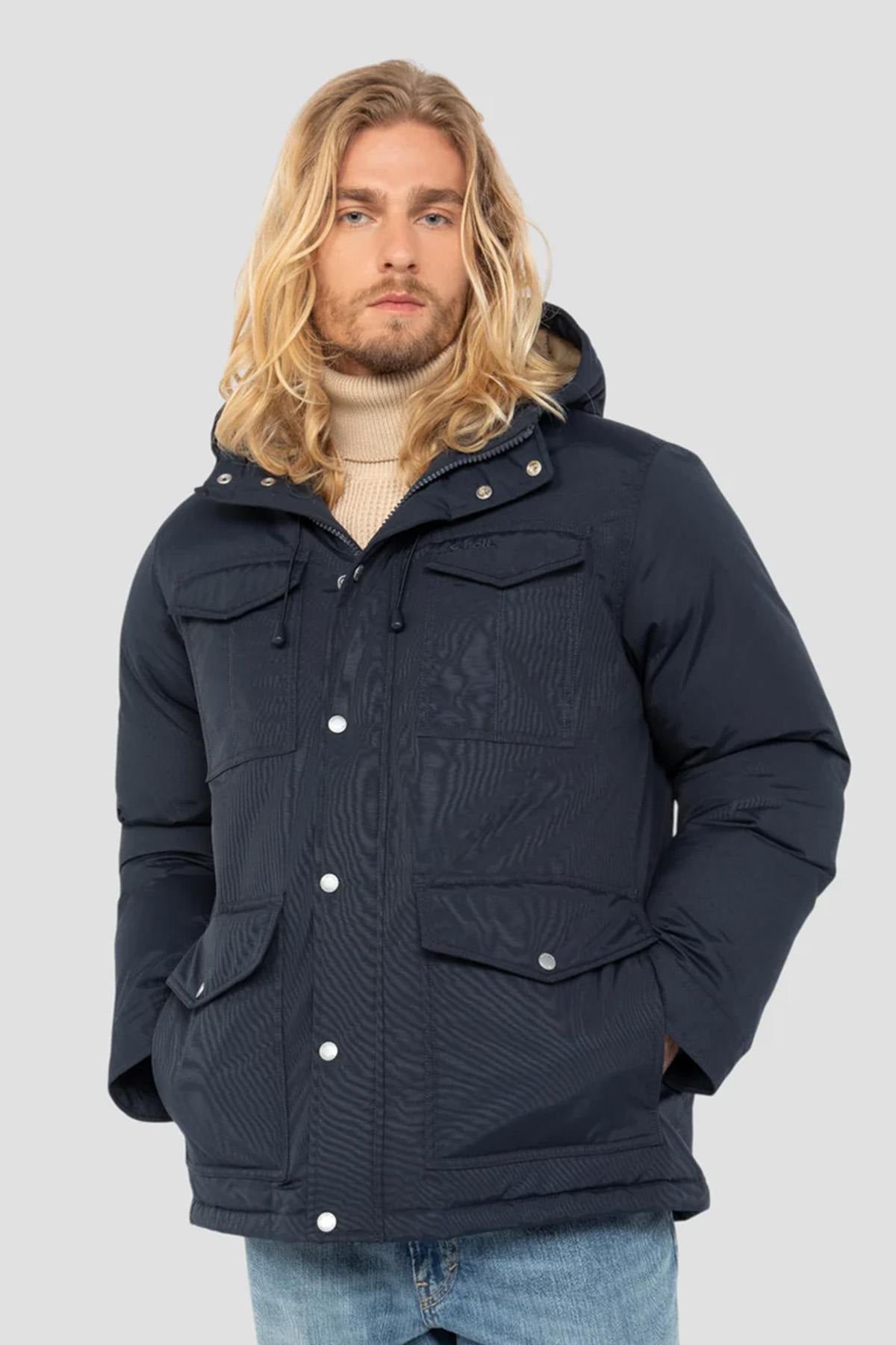 Navy blue multi-pocket hooded parka - Image n°2
