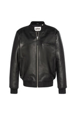 Casual black cowhide leather bomber jacket - Image n°5