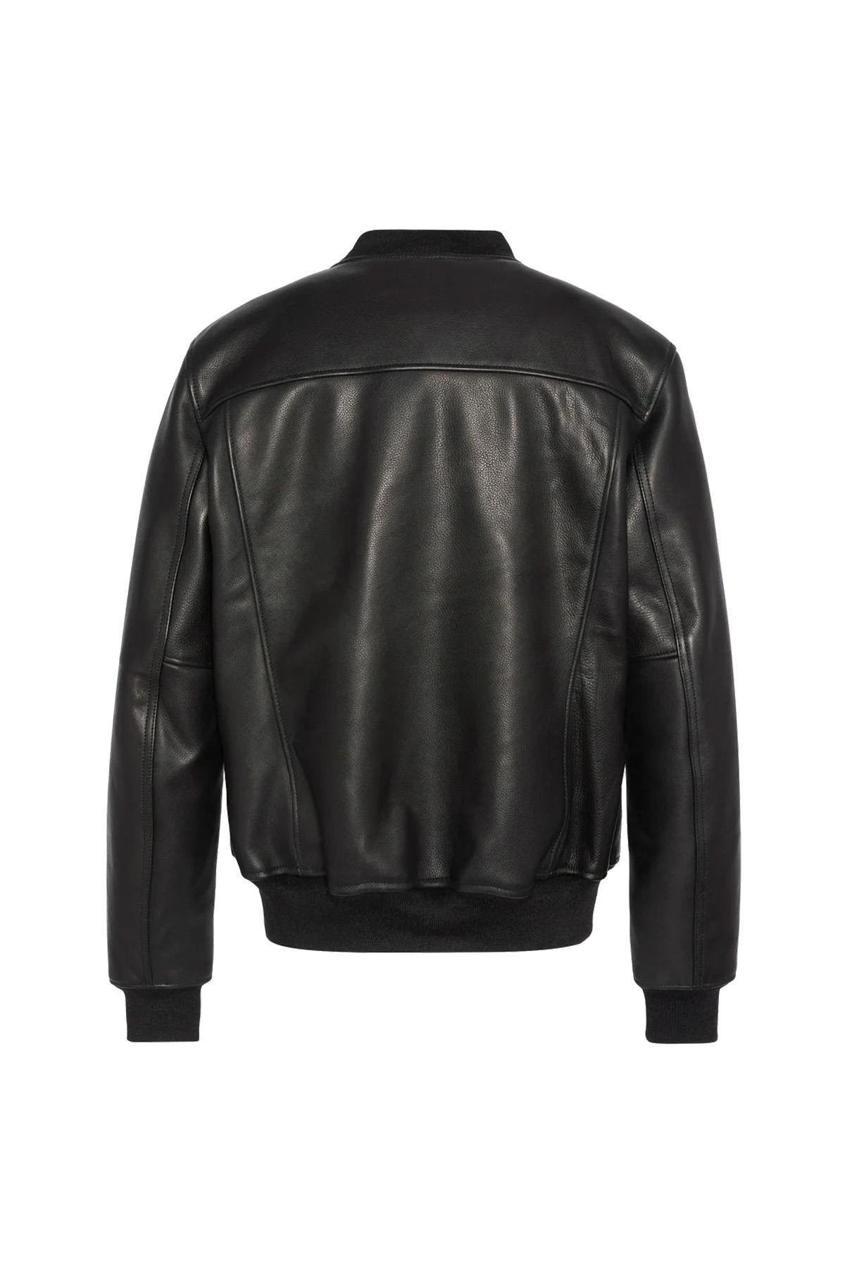 Casual black cowhide leather bomber jacket - Image n°6