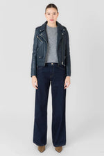 Women's dark blue biker jacket in soft leather - Image n°4