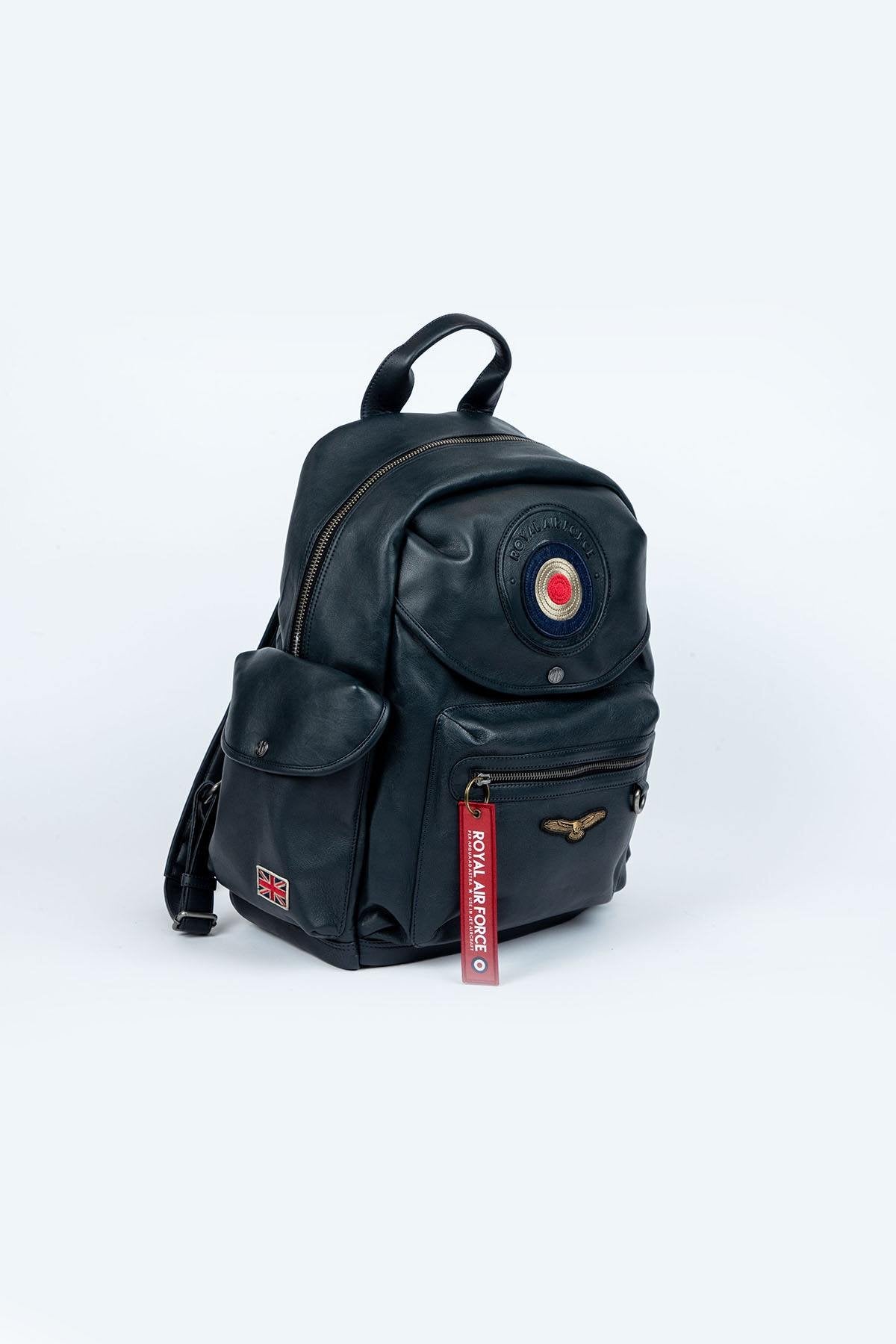 Navy blue leather aviation theme backpack - Image n°3