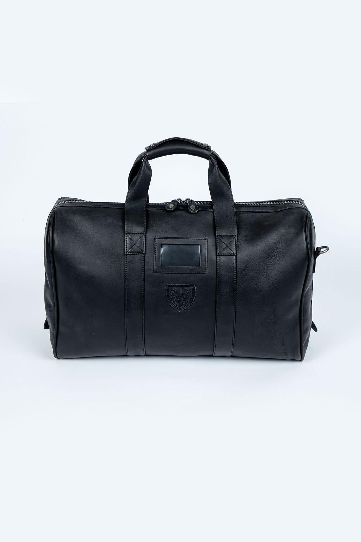 Black leather travel bag with aviation theme - Image n°3