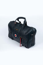 Navy blue leather travel bag with aviation theme - Image n°3