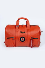 Orange leather travel bag with aviation theme - Image n°1