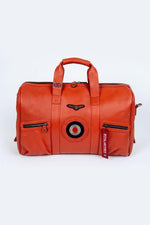 Orange leather travel bag with aviation theme - Image n°1
