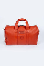 Orange leather travel bag with aviation theme - Image n°2