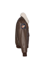 Brown leather bomber jacket with vintage badges - Image n°8