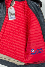 Navy blue aviator style leather jacket with shirt collar - Image n°14