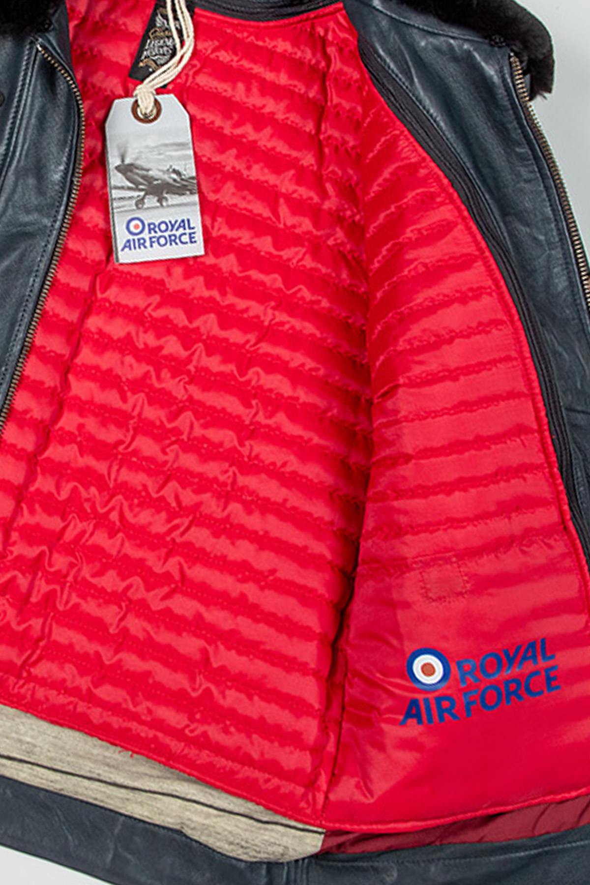 Navy blue aviator style leather jacket with shirt collar - Image n°14