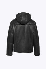 Warm reversed sheepskin bomber by Schott in matte black with a hood. - Image n°7